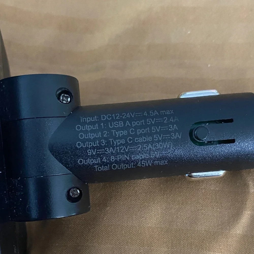 High-Speed Black USB Car Charger with Type-C Port
